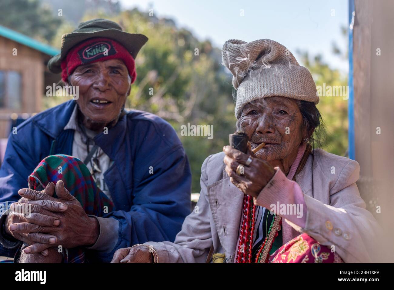 An old couple in Mindat, Myanmar Stock Photo