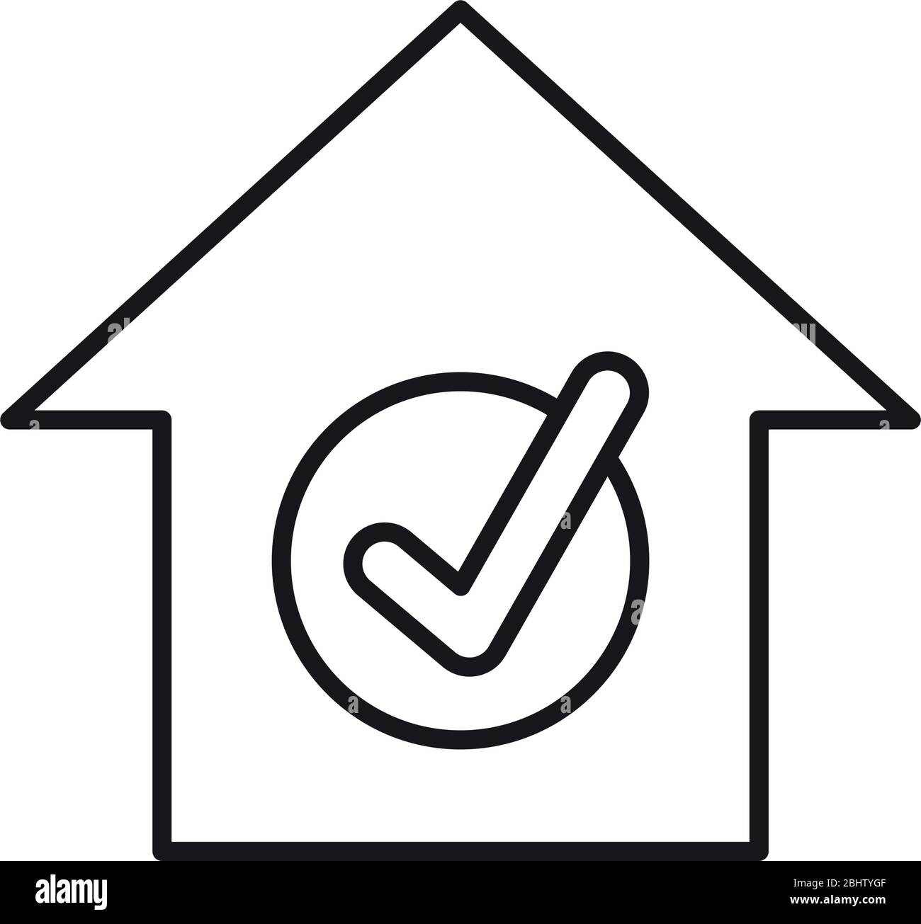 stay home concept, house with check symbol icon over white background ...