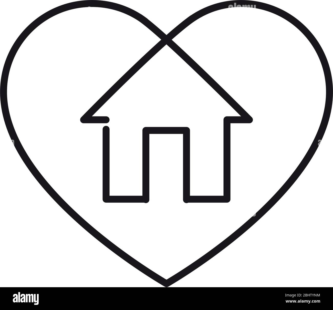 stay home concept, heart with house icon over white background, line ...