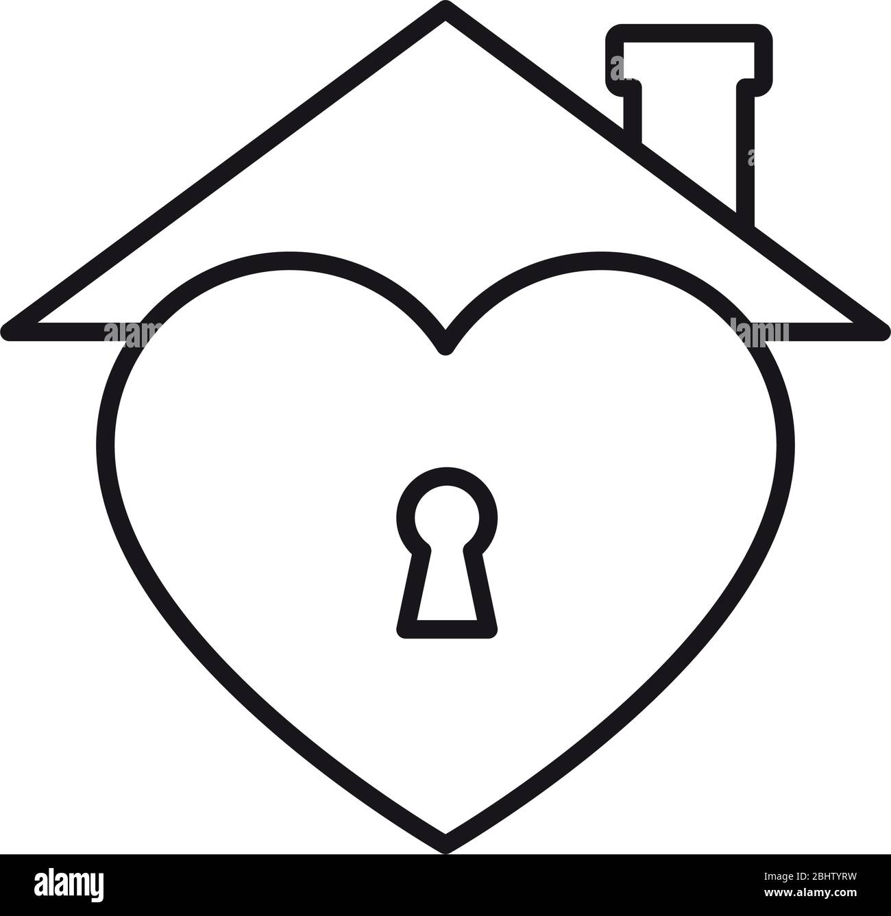 stay home concept, heart and house roof icon over white background ...