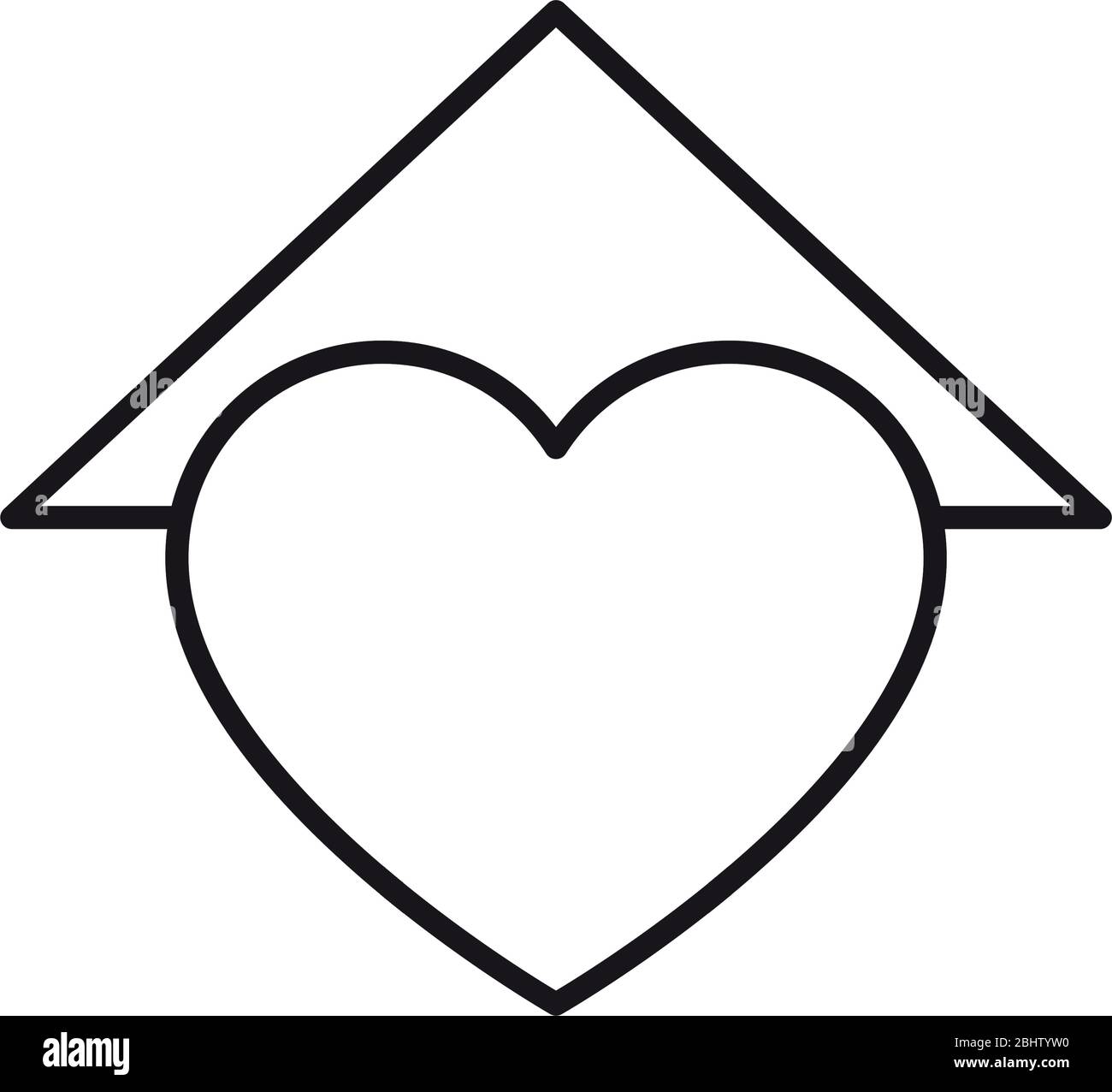 stay home concept, heart with pictogram man and house roof over white ...