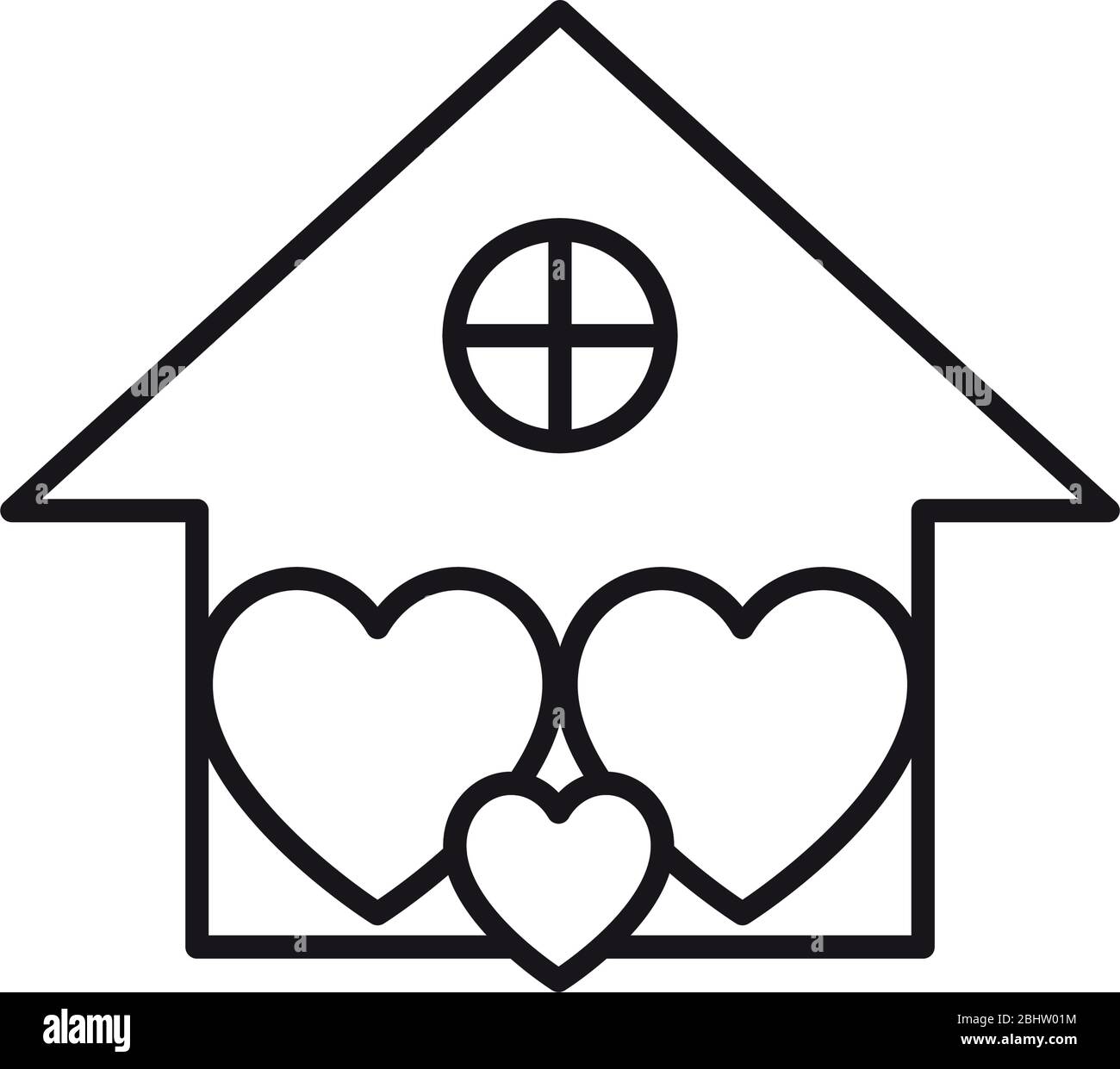 stay home concept, house full of hearts icon over white background ...
