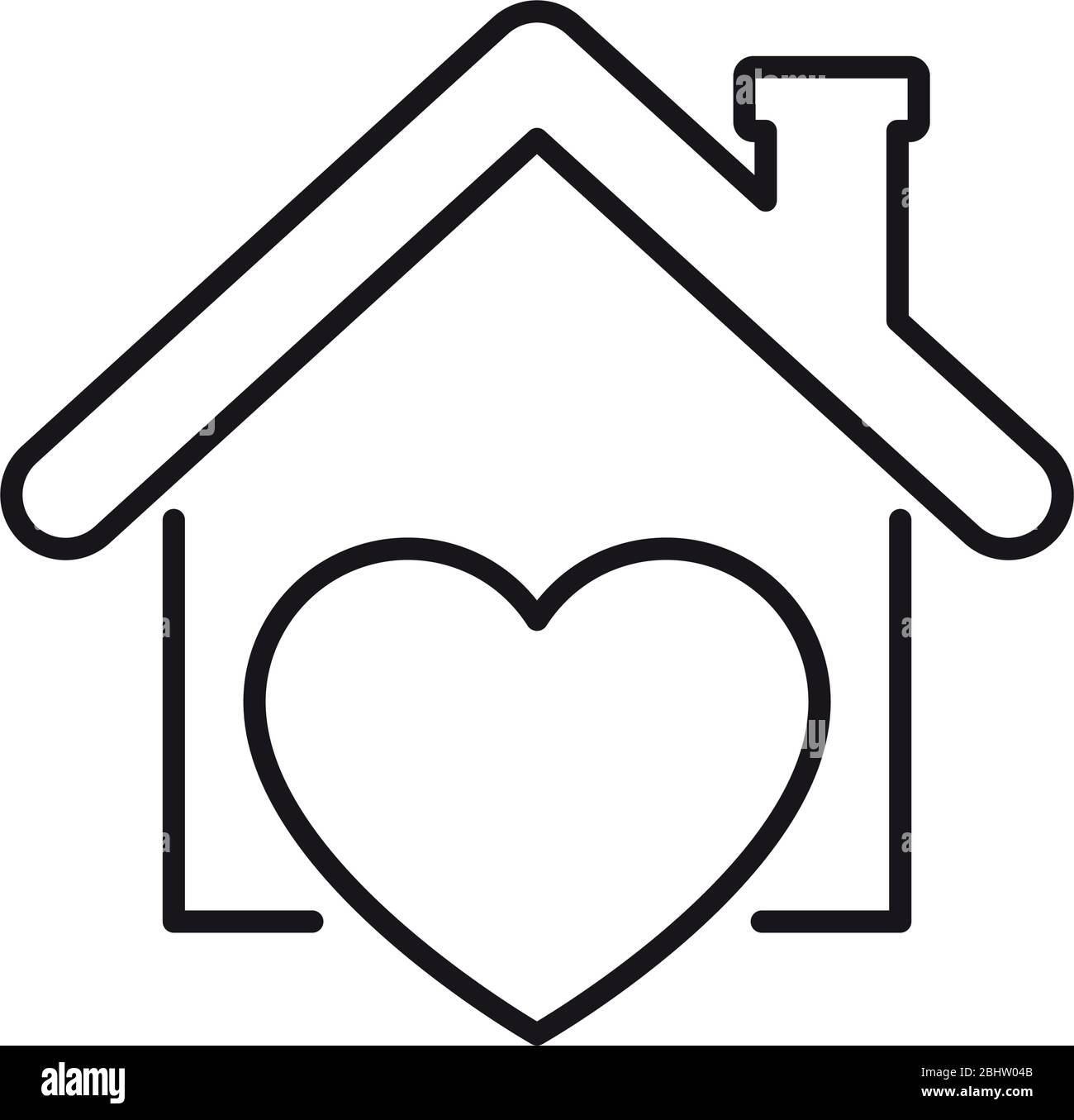 stay home concept, heart and house icon over white background, line ...