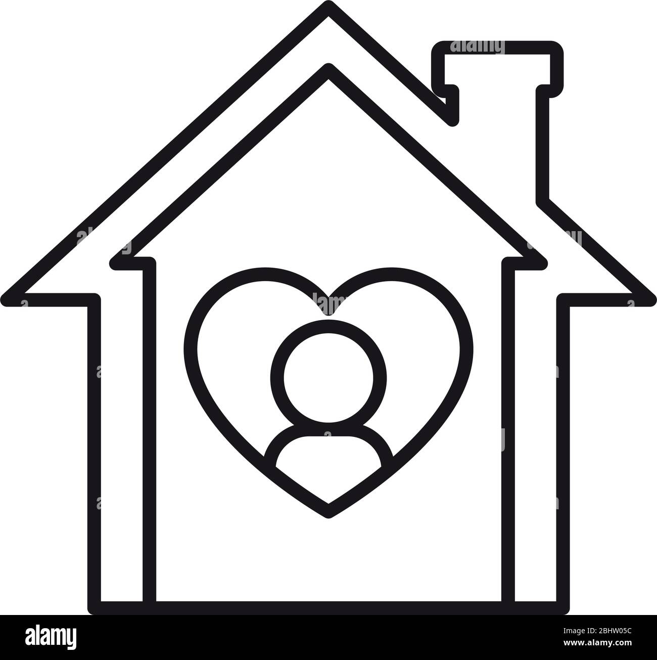 stay home concept, house with heart and pictogram man icon over white ...
