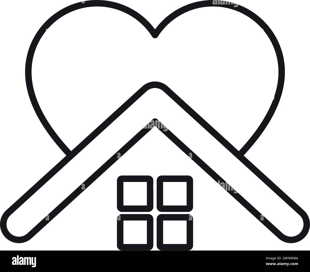 stay home concept, house roof with heart icon over white background ...