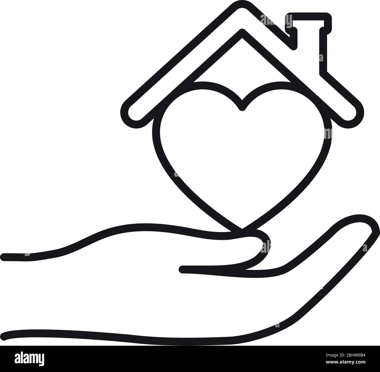stay home concept, hand with heart and house roof over white background ...