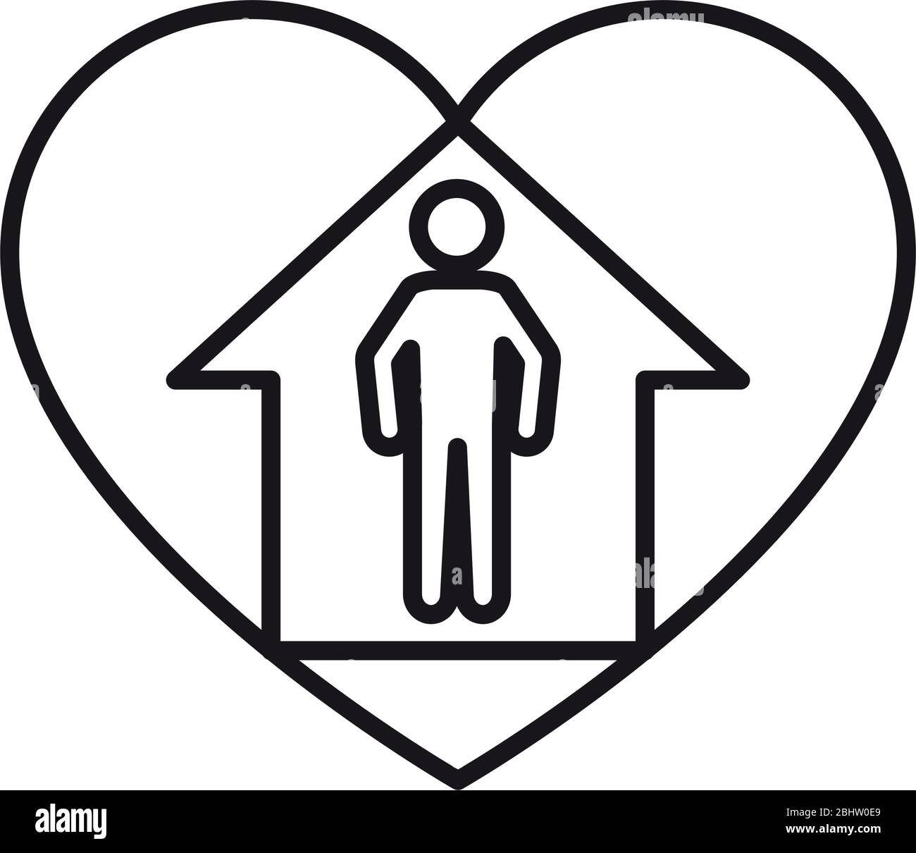 stay home concept, heart with house and pictogram man icon over white ...