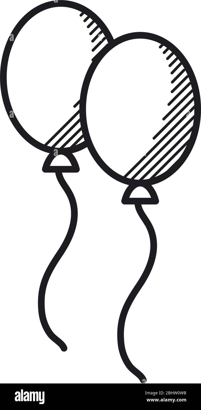 balloons icon over white background, line style, vector illustration ...