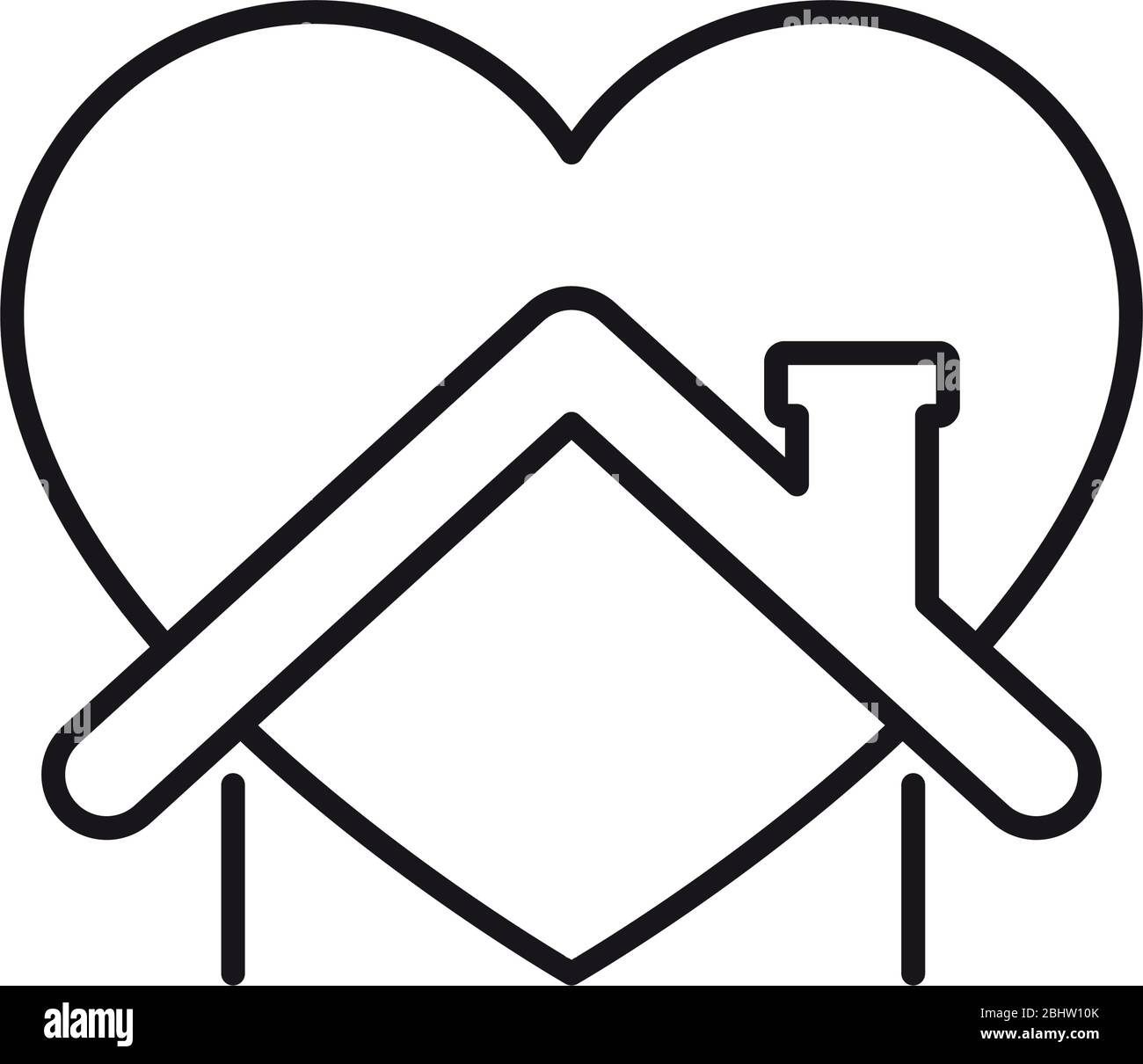 stay home concept, heart with house icon over white background, line ...