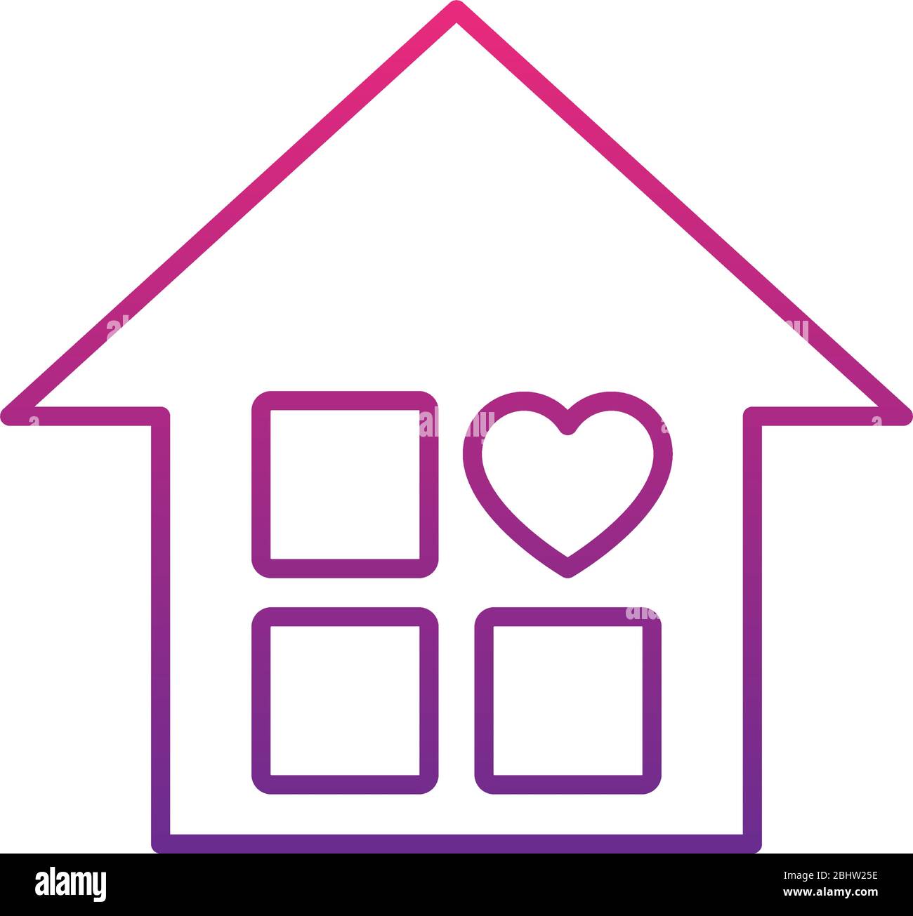 stay home concept, house with window in heart shape over white ...