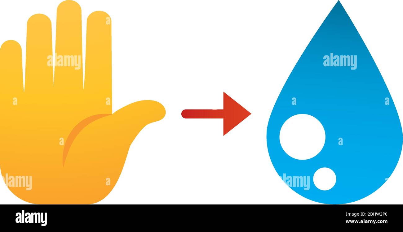 emoji hand and water drop icon over white background, gradient style