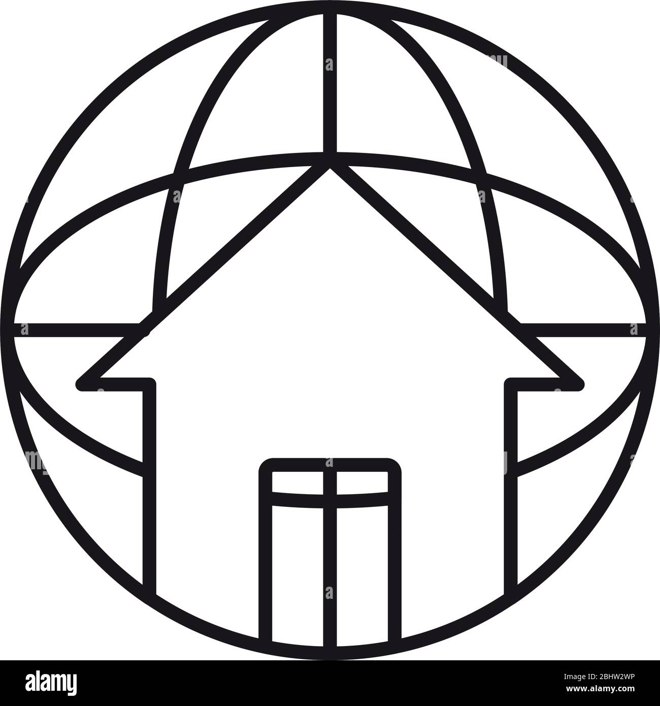 stay home concept, global sphere with house icon over white background ...
