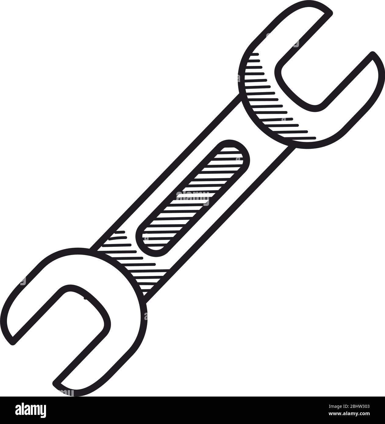 wrench tool icon over white background, line style, vector illustration ...