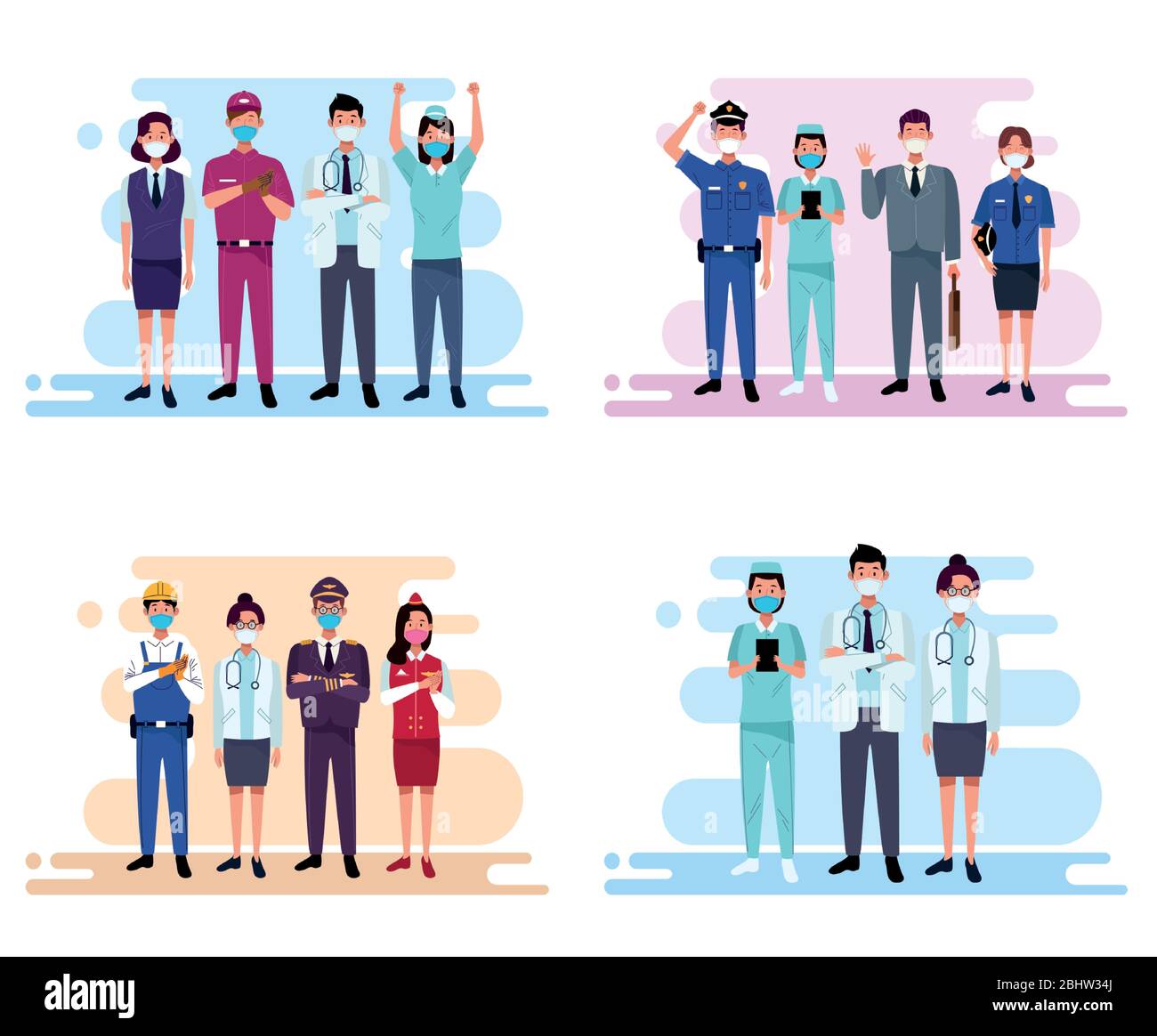 group of workers using face masks Stock Vector Image & Art - Alamy