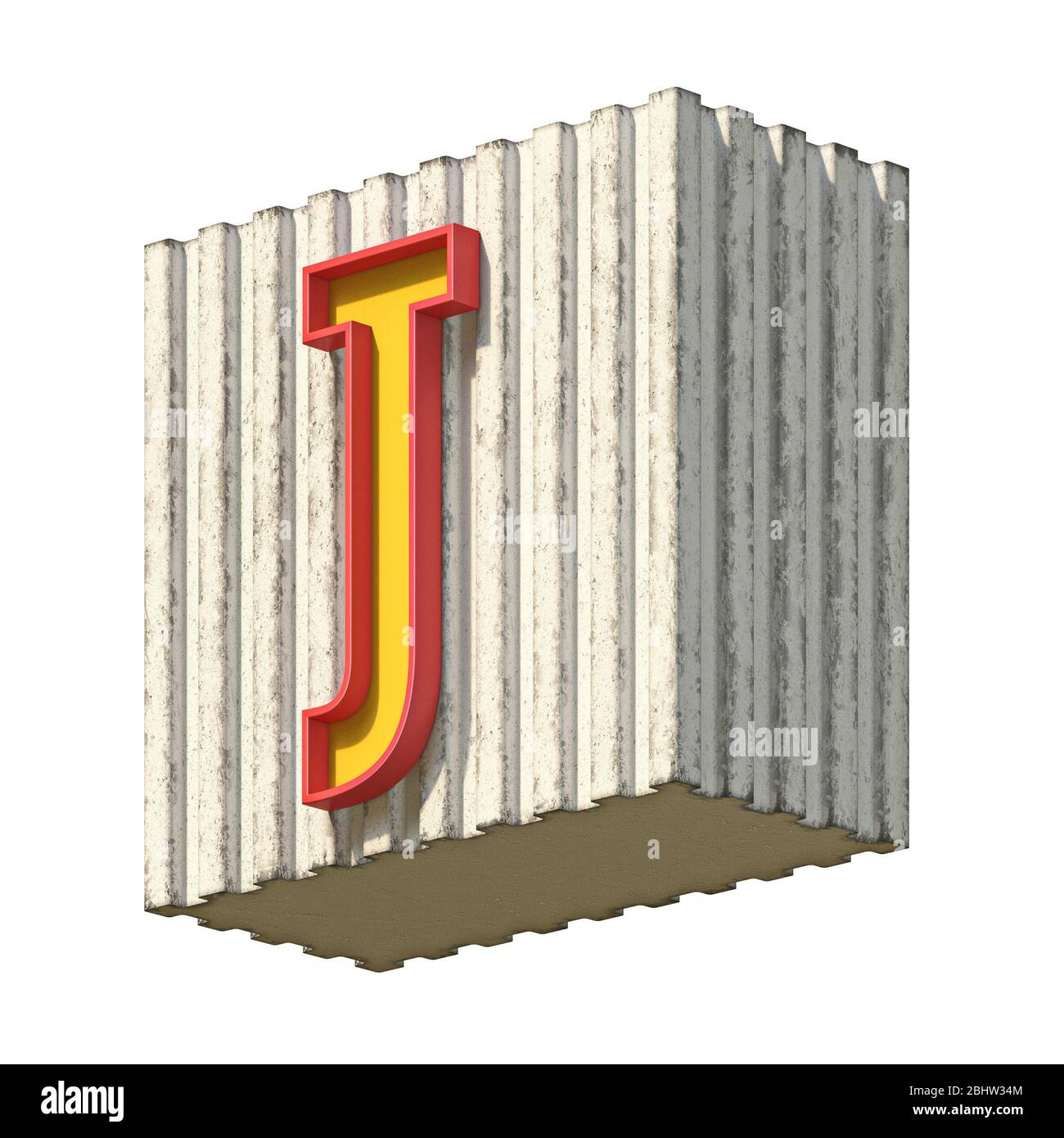 Vintage concrete red yellow font Letter J 3D render illustration isolated on white background Stock Photo