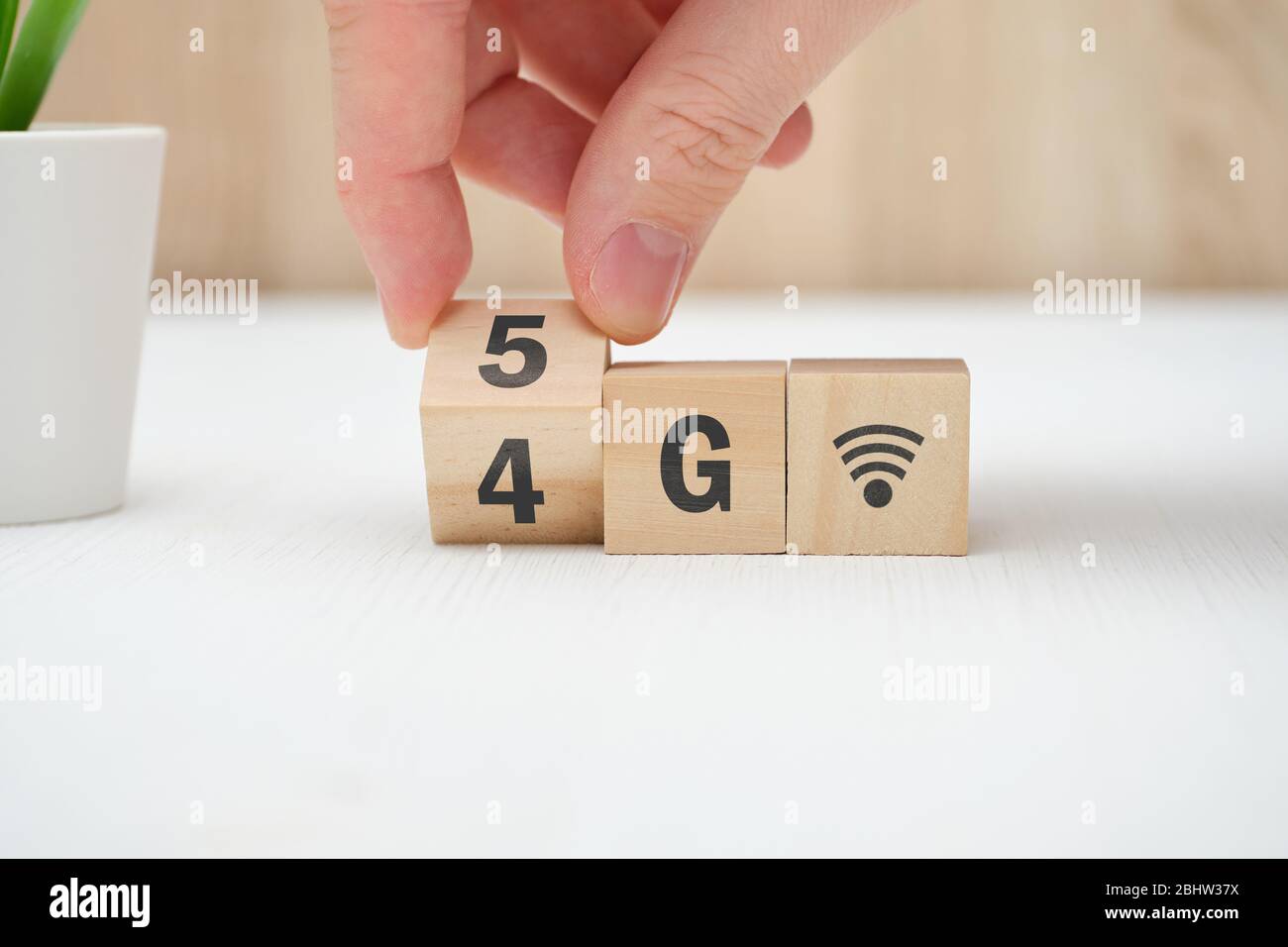 Network development concept from 4g to 5g technology. Close up. Stock Photo