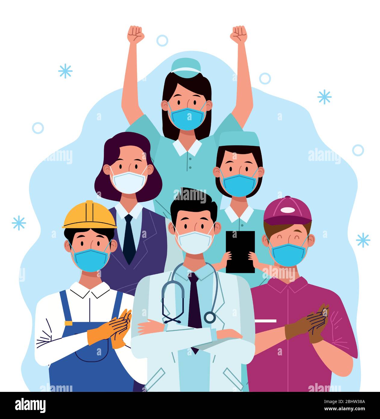 group of workers using face masks Stock Vector Image & Art - Alamy