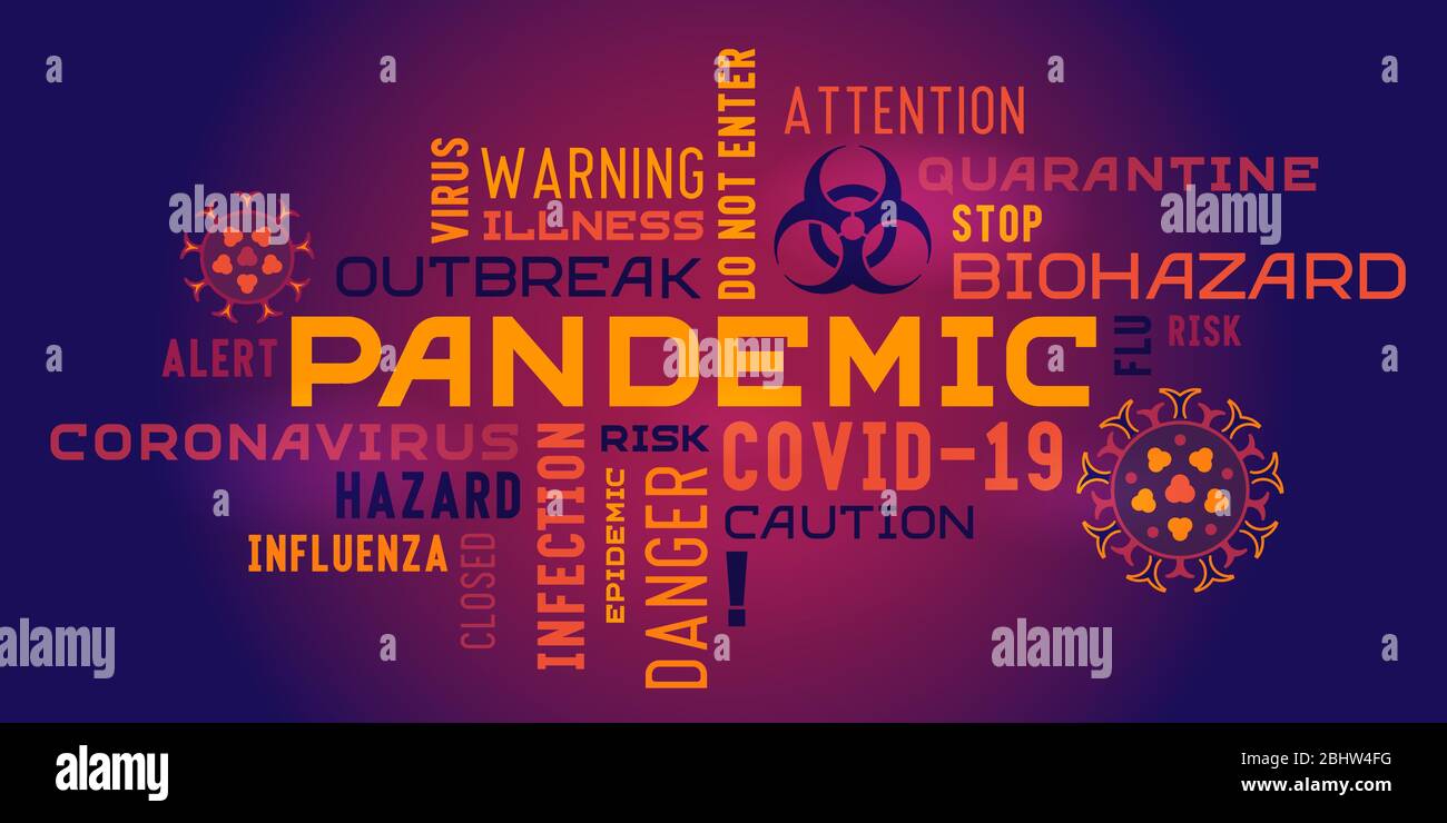 https www alamy com pandemic word tag cloud lettering typography with coronavirus stylized icons color keywords on the theme of the fight against coronavirus infection image355208884 html