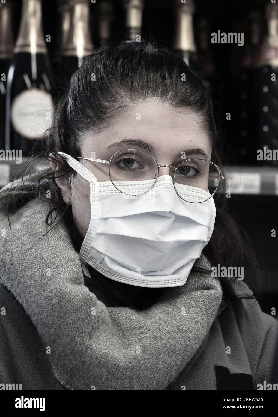 Supermarket cashier during the epidemic covid-19 Stock Photo