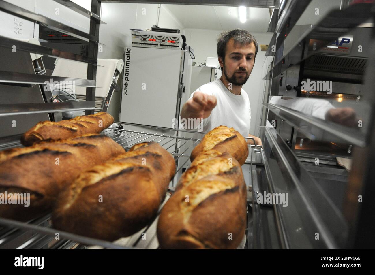 Manufacture of organic bread Stock Photo