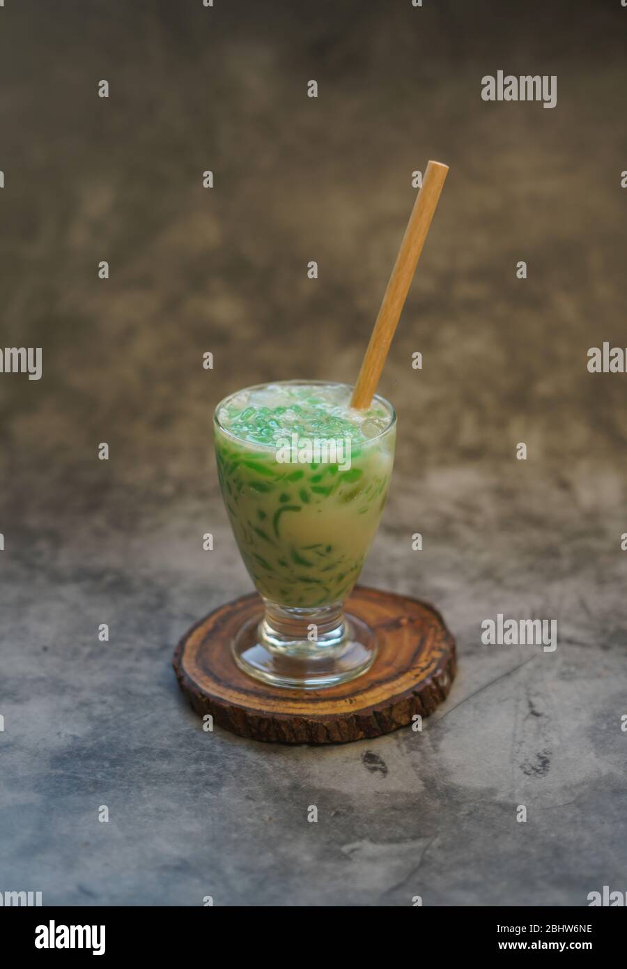 Es Cendol. Indonesian iced dessert of rice flour and pandanus jelly