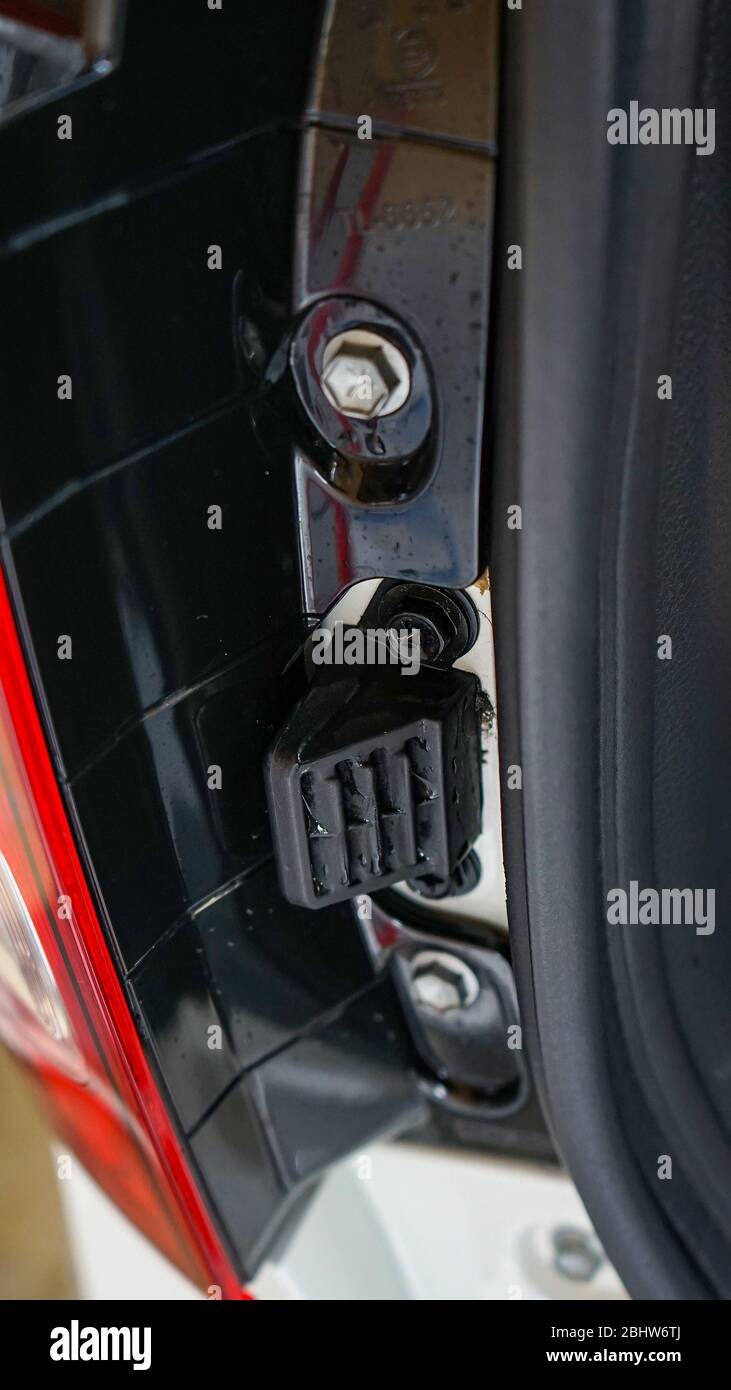 Close up the car trunk door hinges Stock Photo Alamy