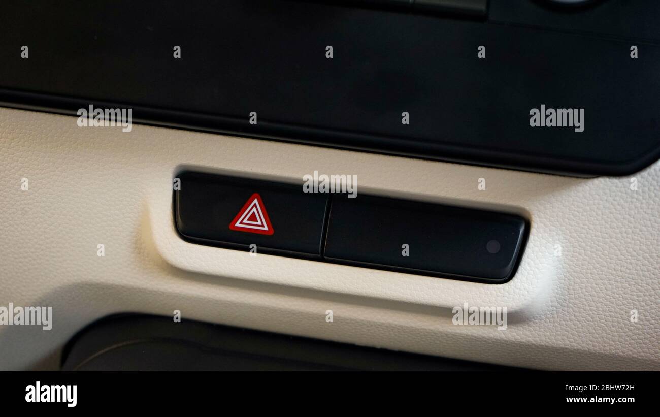 Button for caution in the car Stock Photo