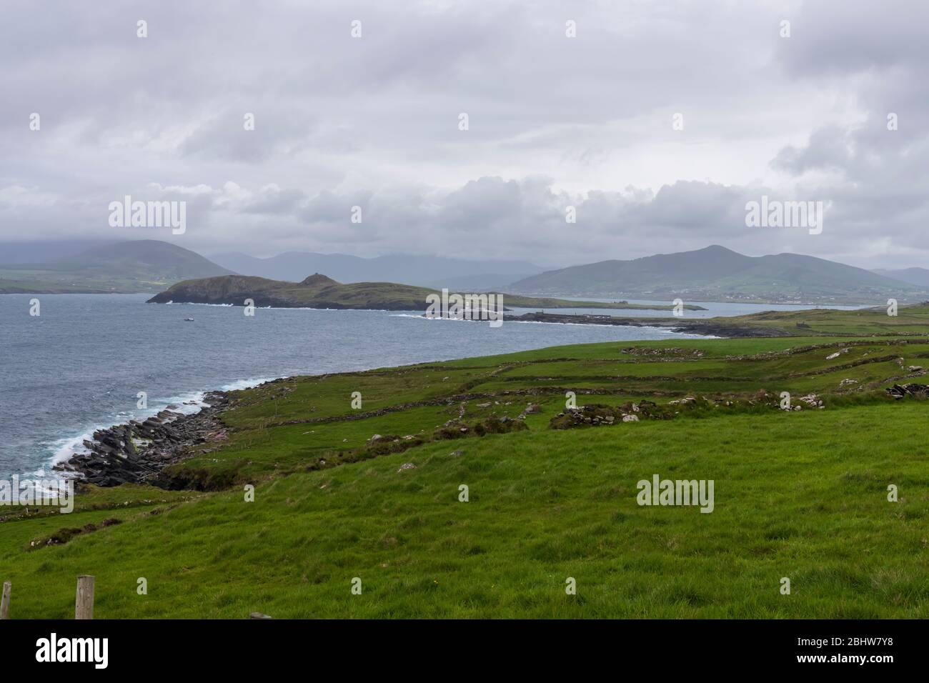 Beautiful aerial view of Valentia Island. Scenic Irish countyside on a ...