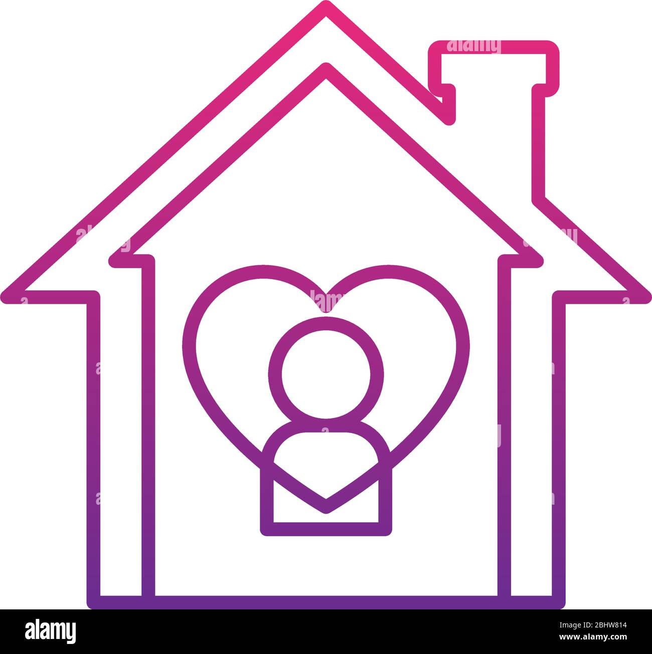 stay home concept, house with heart and pictogram man icon over white ...