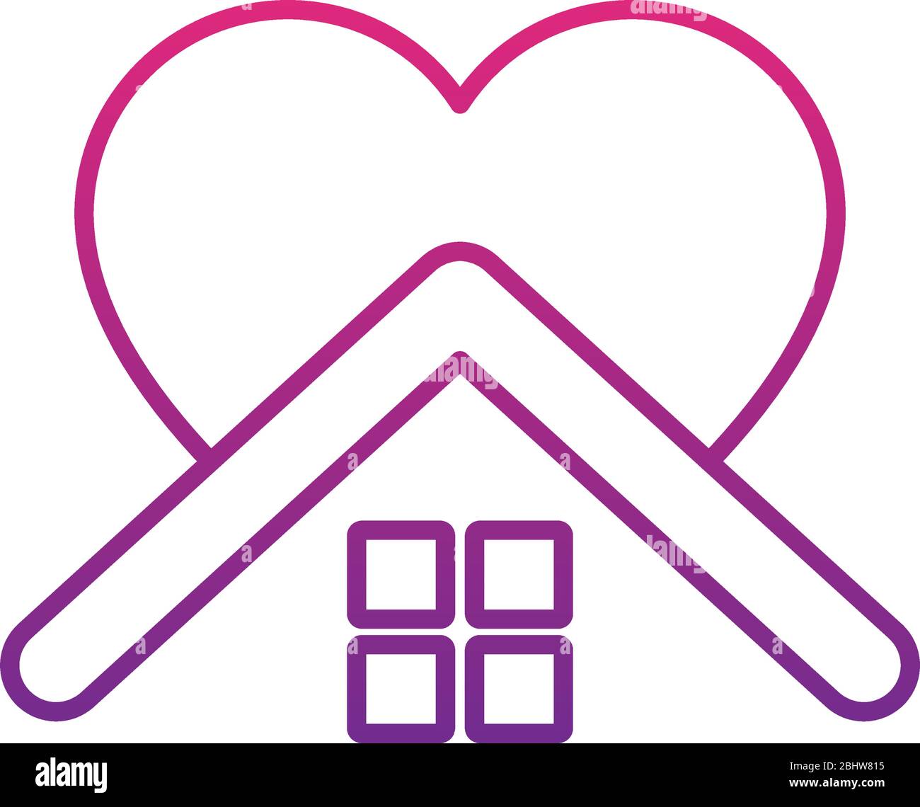 stay home concept, house roof with heart icon over white background ...