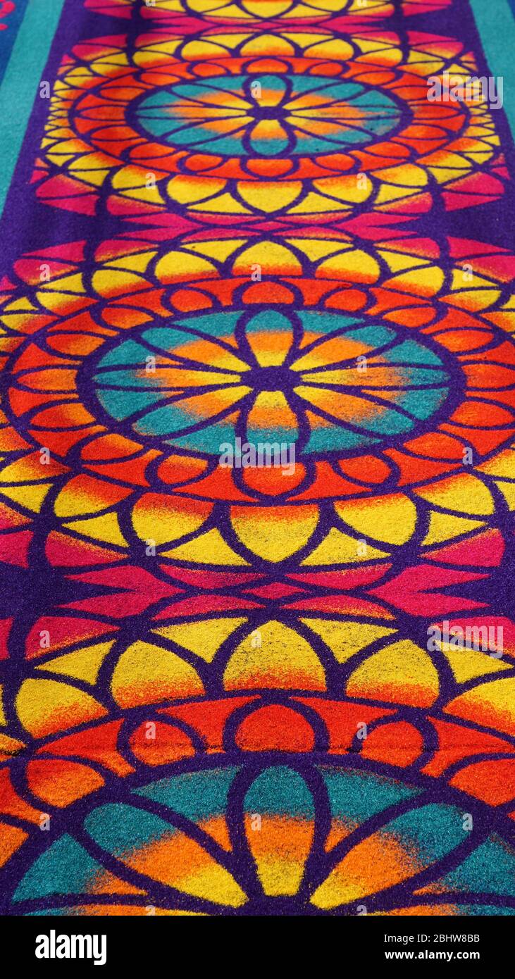 Colorful and handmade carpet for the easter procession in Antigua