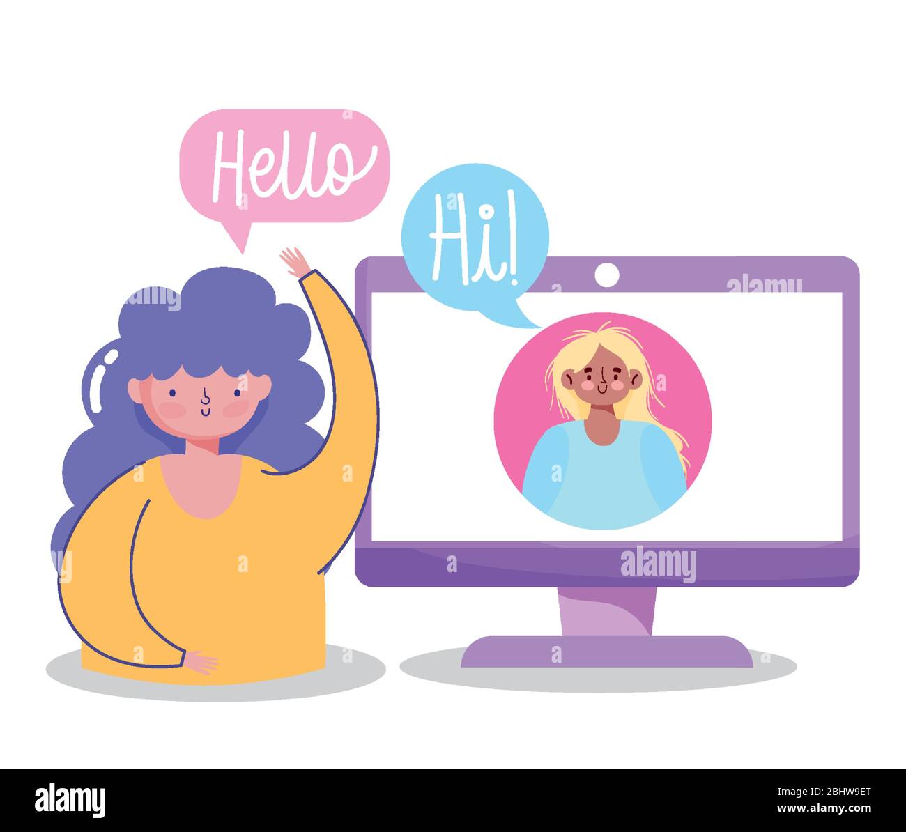 people communication and technology, girls computer talking video call