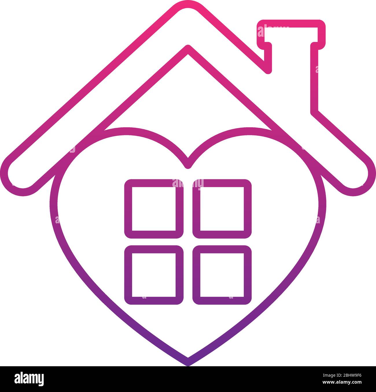 stay home concept, heart with window and house roof icon over white ...