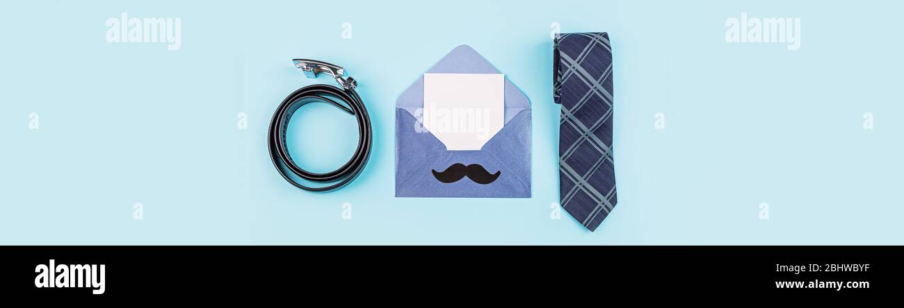 Happy Fathers Day background with leather belt, funny moustache, paper ...