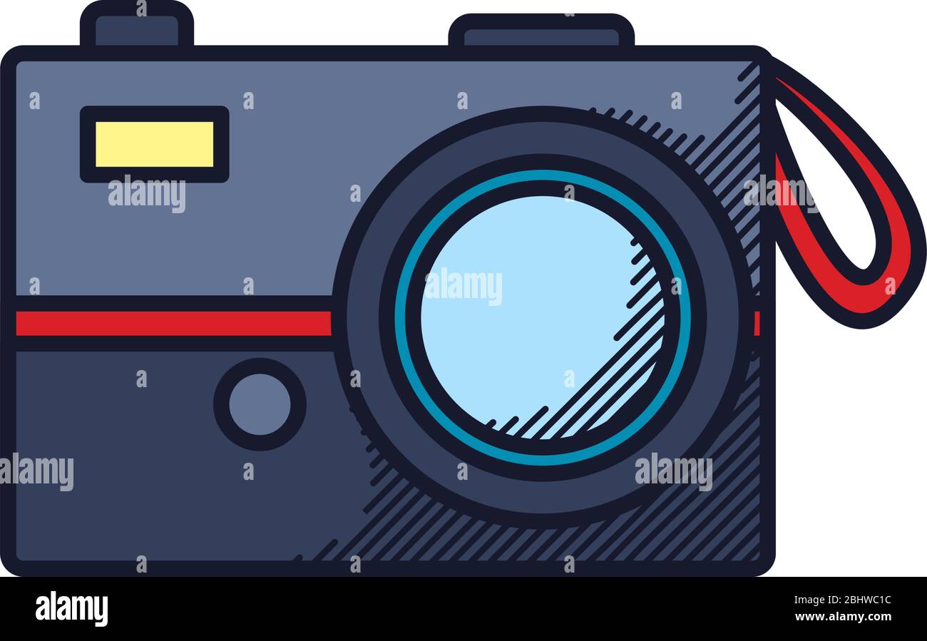 photographic camera icon over white background, line and fill style ...