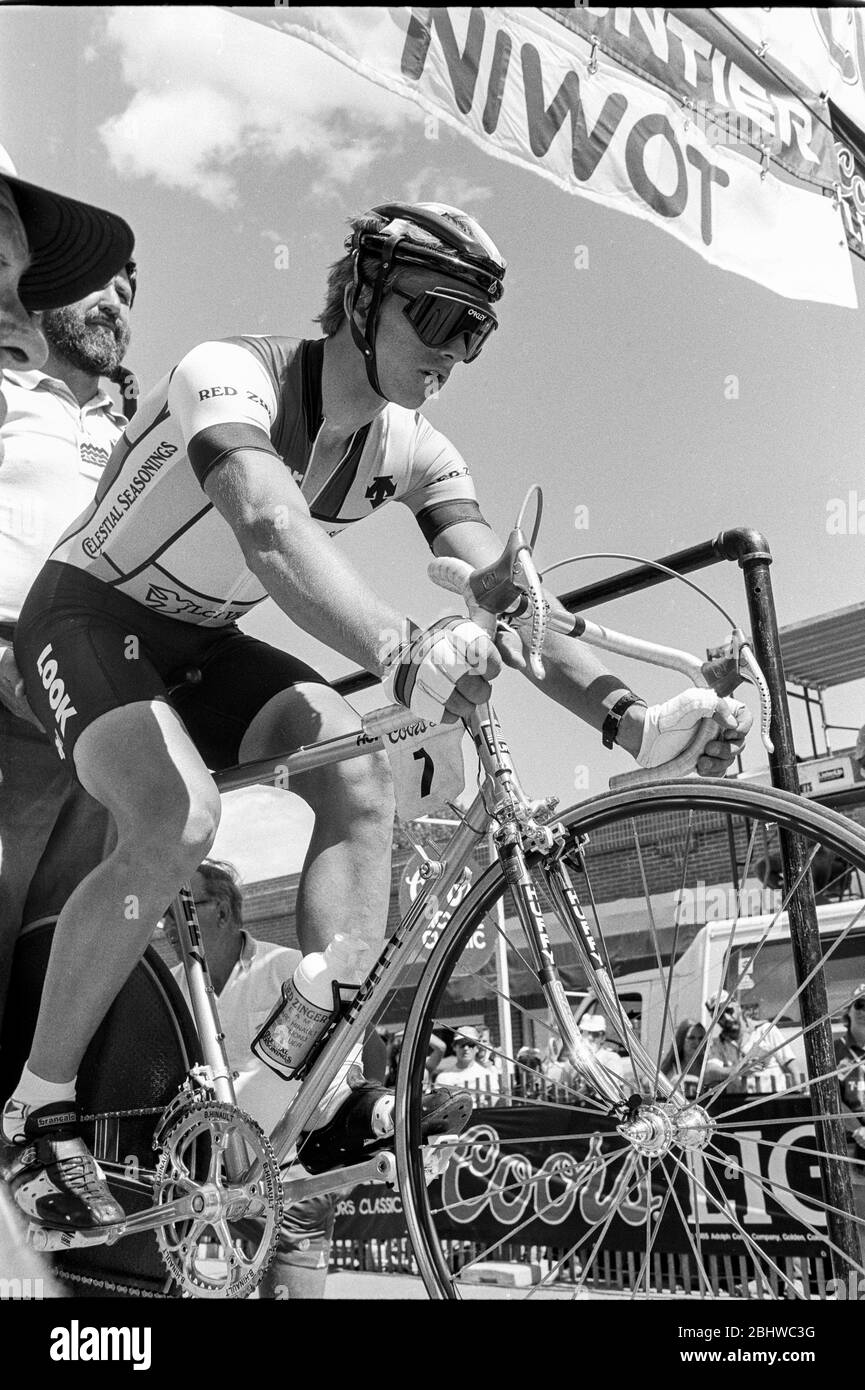 American cyclist Greg Lemond on the start house of a time trial during