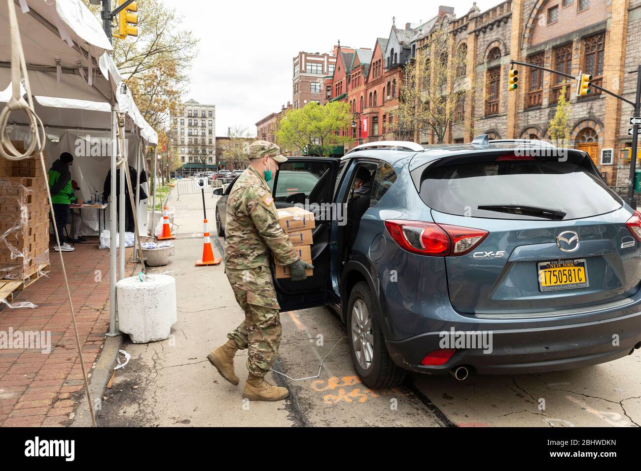 New York, NY April 27, 2020 Members of National Guard help load TLC