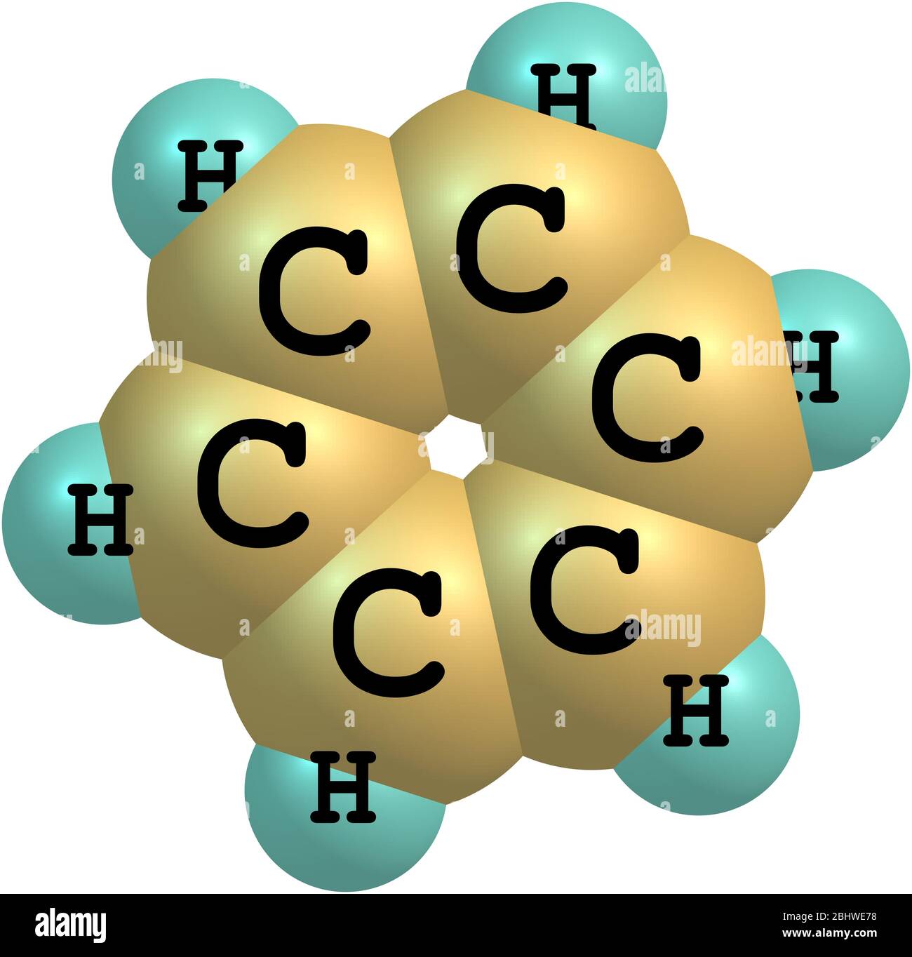 Benzene is an organic chemical compound. Its molecule is composed of 6  carbon atoms joined in a ring, with 1 hydrogen atom attached to each carbon  ato Stock Photo - Alamy