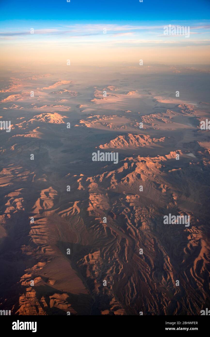 Desert landscape with mountains, aerial view, Mojave National Preserve, San Bernardino County, California, USA Stock Photo