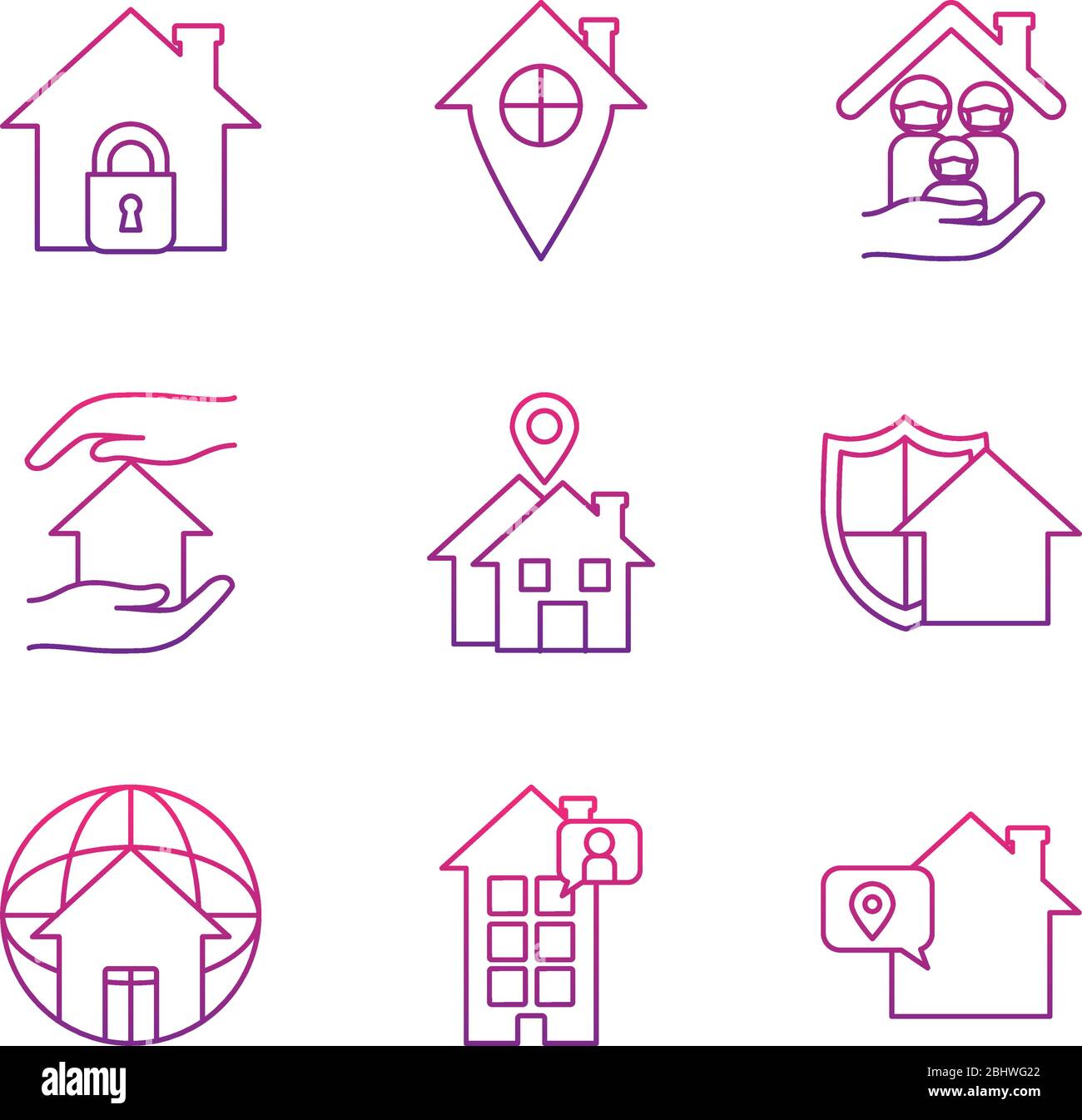 houses and stay home icon set over white background, gradient style ...