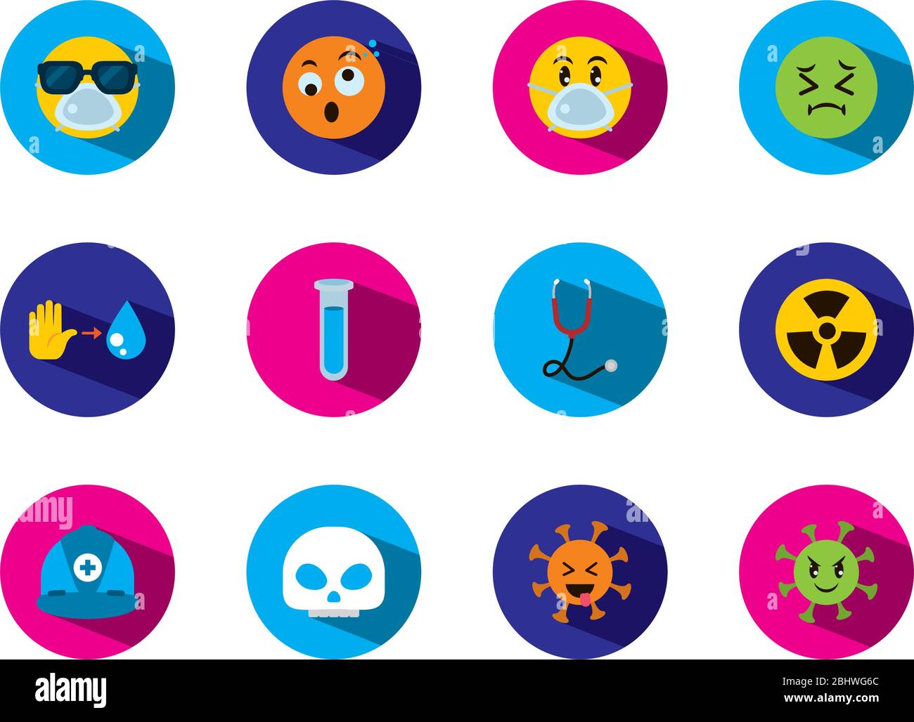 stethoscope and emojis coronavirus icon set over white background