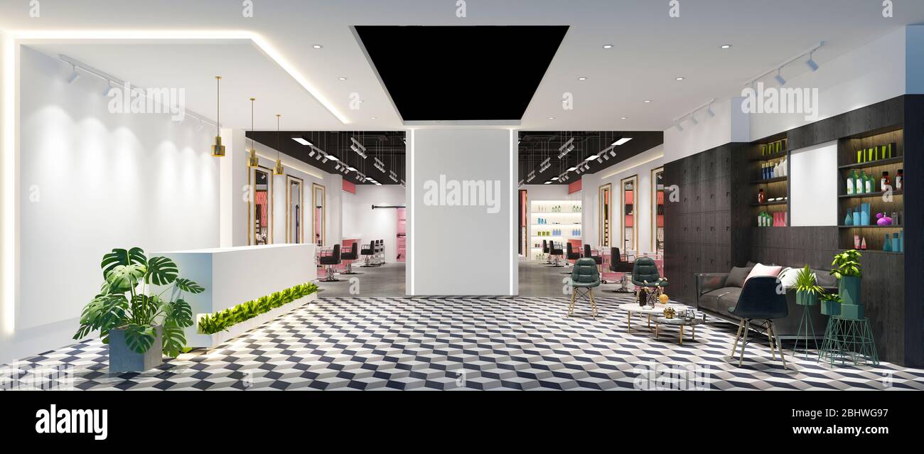 3d render of luxury hotel reception lobby Stock Photo - Alamy