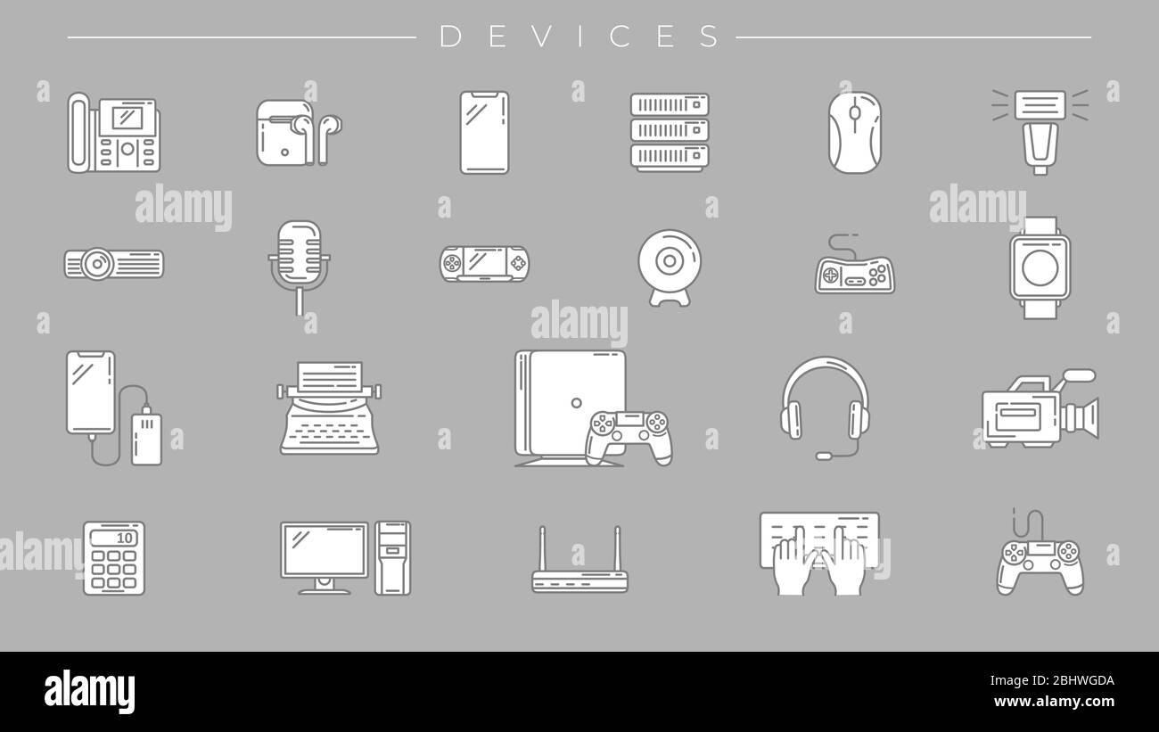 Devices concept line style vector icons set. Stock Vector