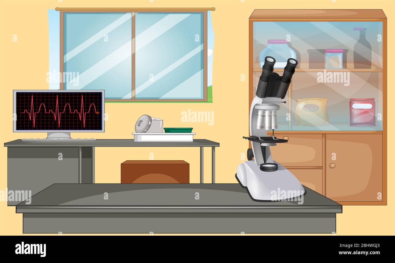 mock up illustration of microscope in testing lab Stock Vector