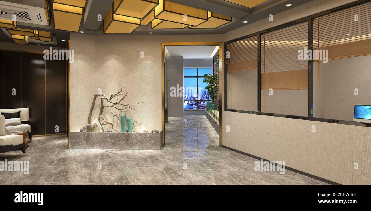3d render of luxury hotel reception lobby Stock Photo - Alamy