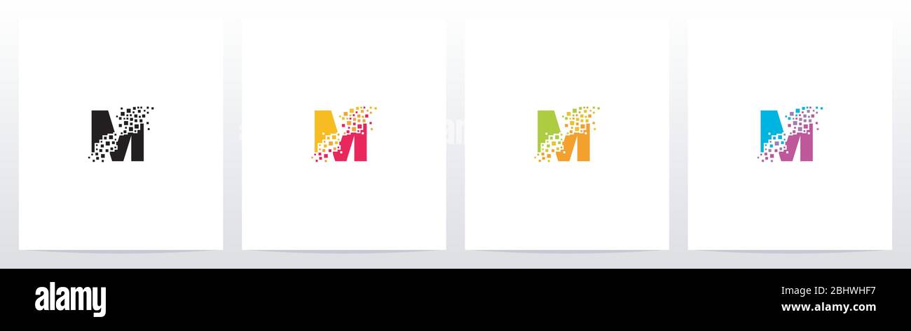 Eroded Particle On Letter Logo Design M Stock Vector