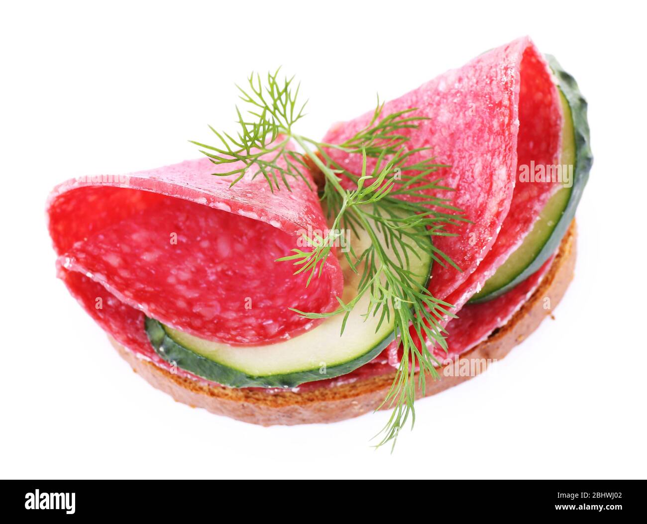 Sandwich with salami and cucumber isolated on white Stock Photo Alamy