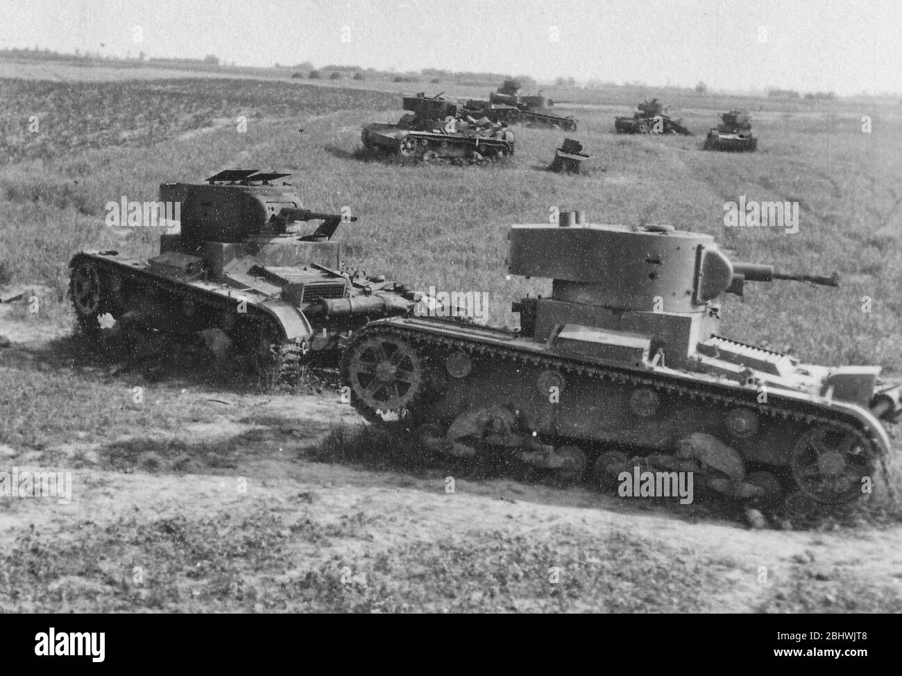 Destroyed tanks of the soviet 19th tank division near Vojnitsa-Lutsk highway - 24 June 1941 Stock Photo