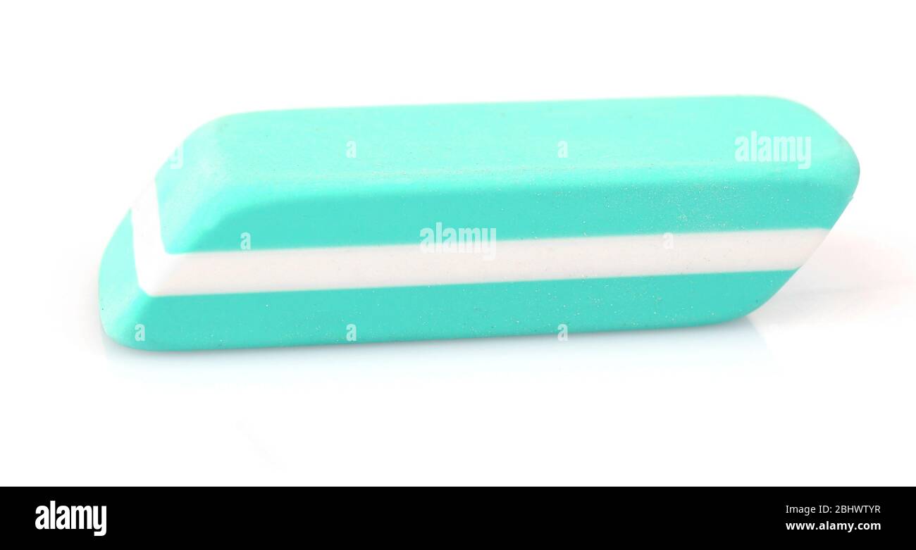 Blue eraser isolated on white Stock Photo Alamy