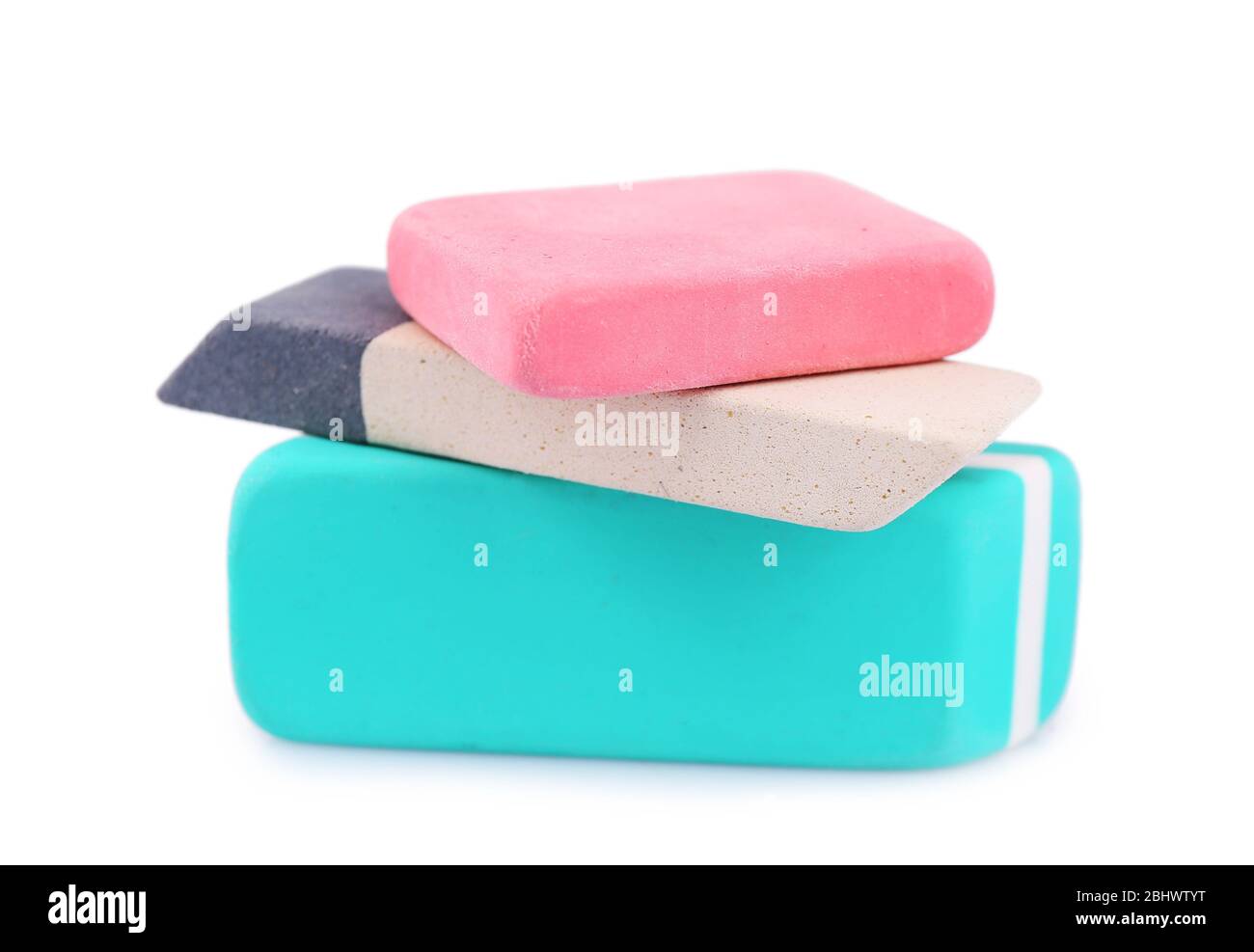 Stack of erasers isolated on white Stock Photo - Alamy